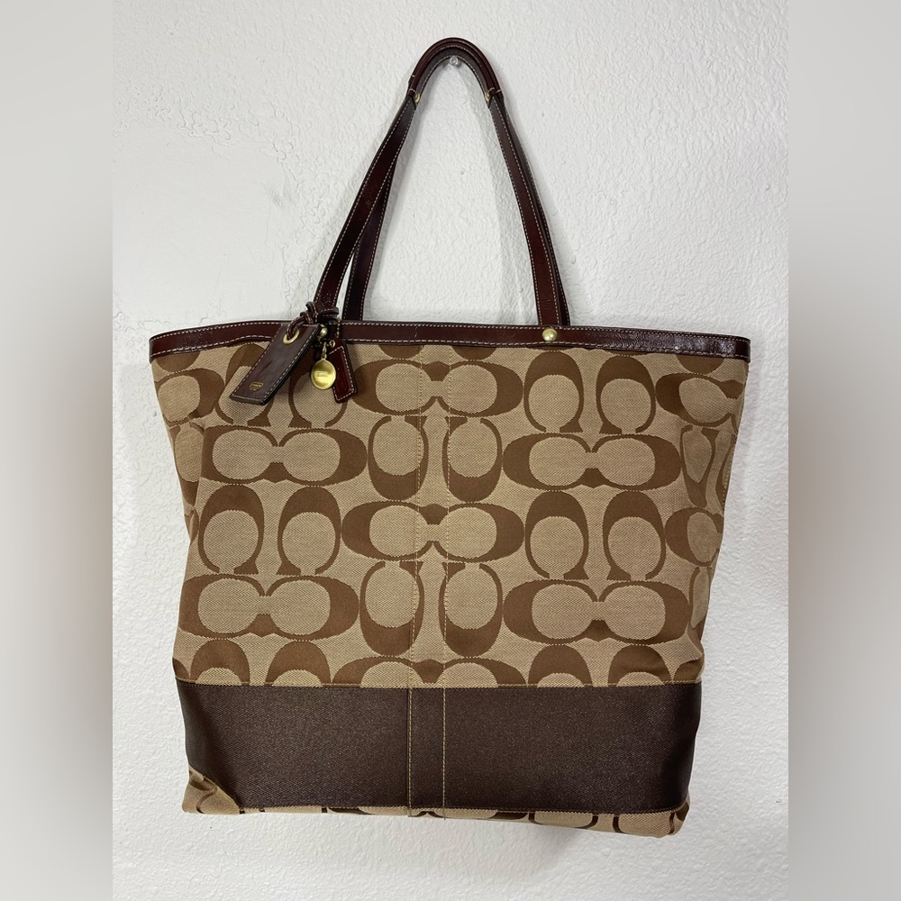 Coach Brown Signature Canvas Tote